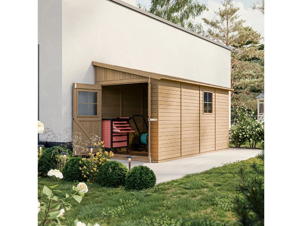 Houten tuinschuurtje met geimpregneerde vloer (3 wanden) - 7.94 m² - M340+M340G