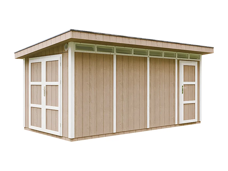 Gartenhaus Premium Qualität 8.52+2.95 m² mit Boden und Bitumenfliesen - Geräteschuppen B530xL279xH237 cm - Motorradgarage, Gartenhütte TIMBELA M905C - TERRA BROWN