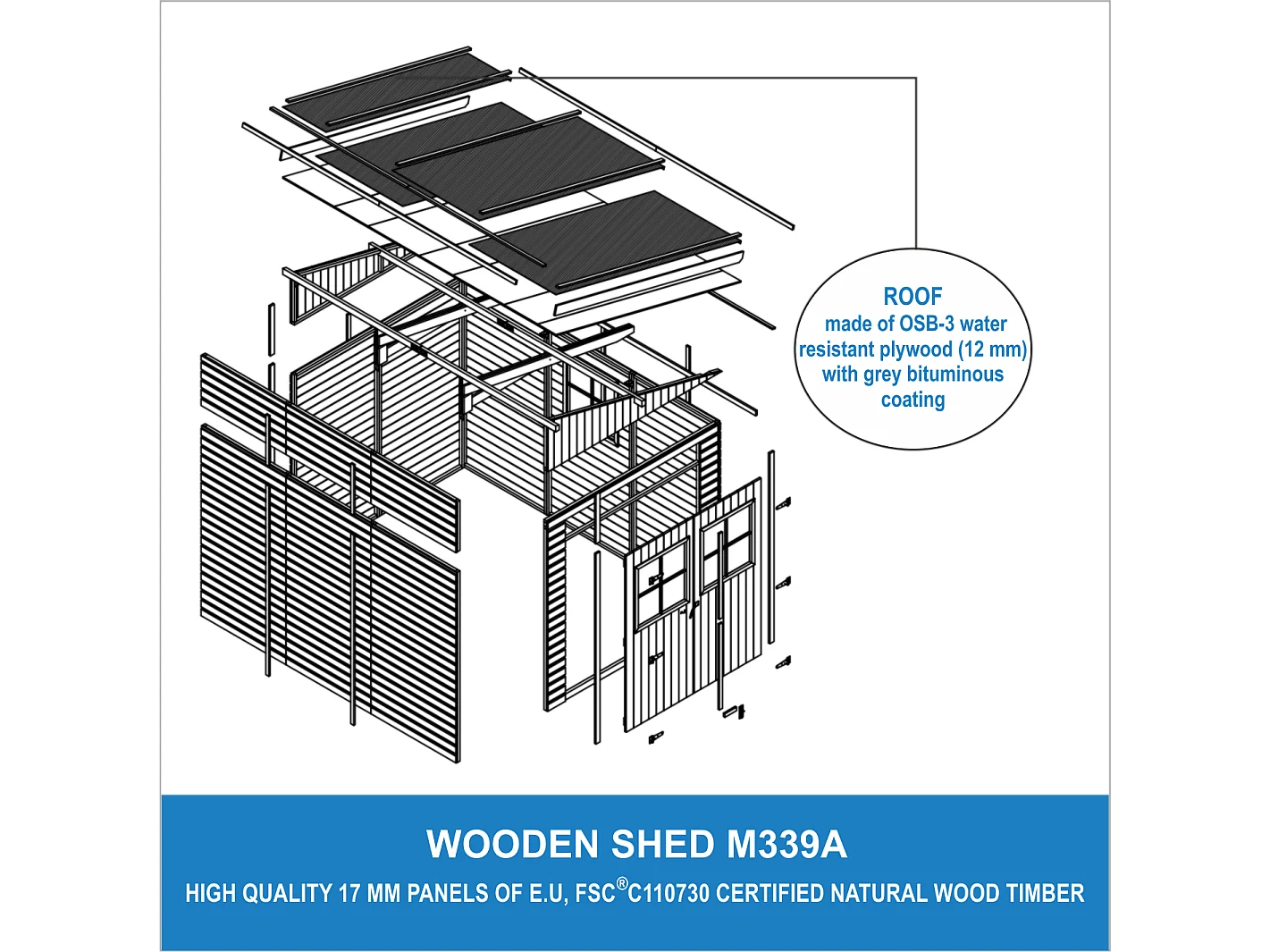 Abri de Jardin en Bois (avec paroi latérale) - 6 m2 - TIMBELA M339A