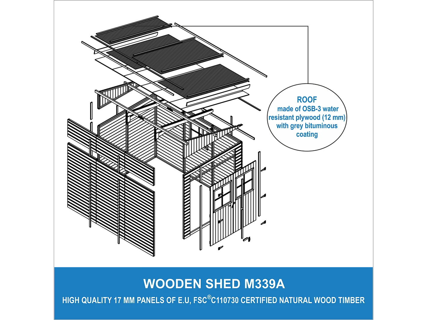 Galpão jardim de madeira - 6 m² / H245x318x218 cm - M339A