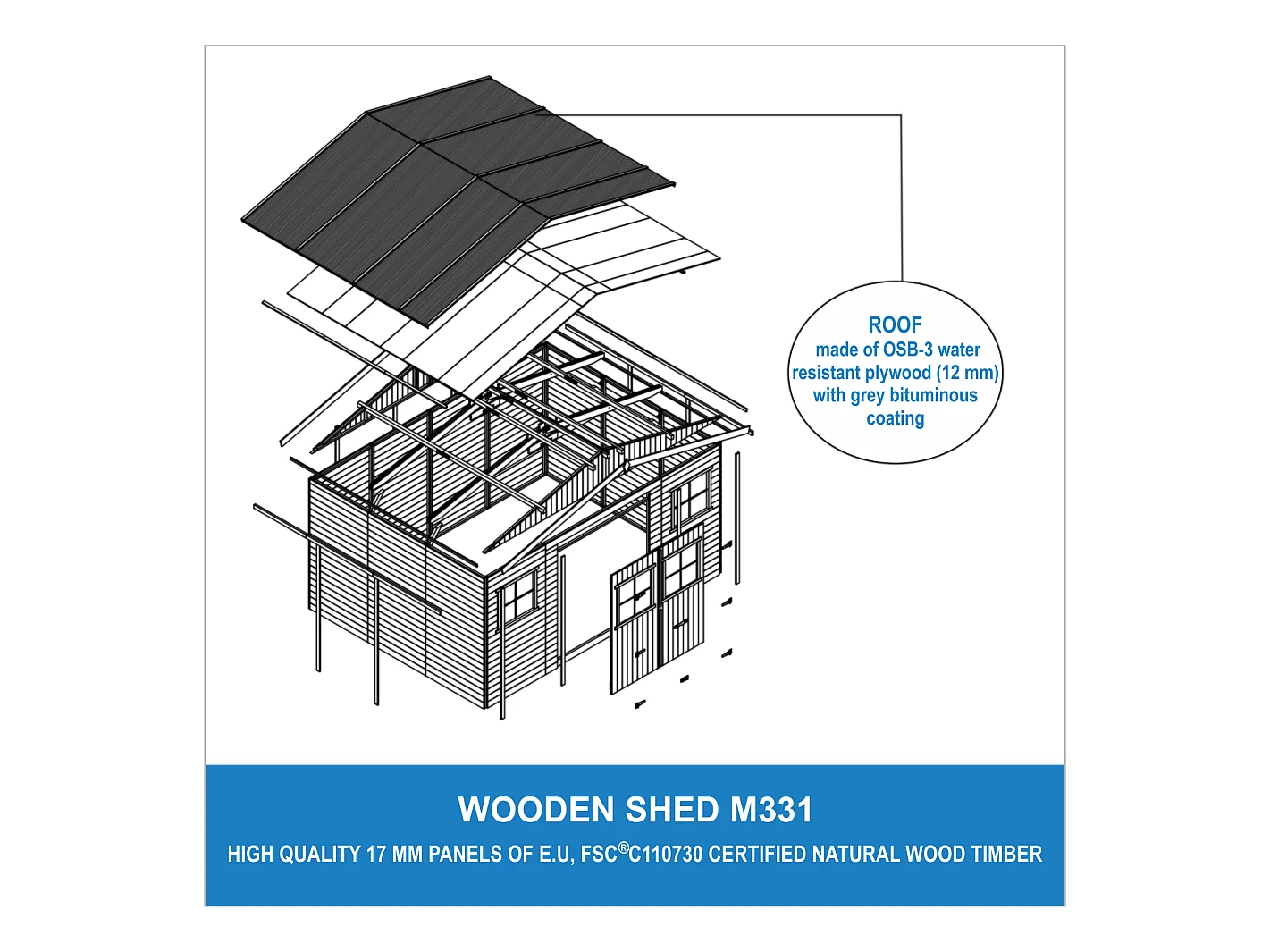 Cobertizo de madera para jardín - A246x418x320cm/12m2 - TIMBELA M331