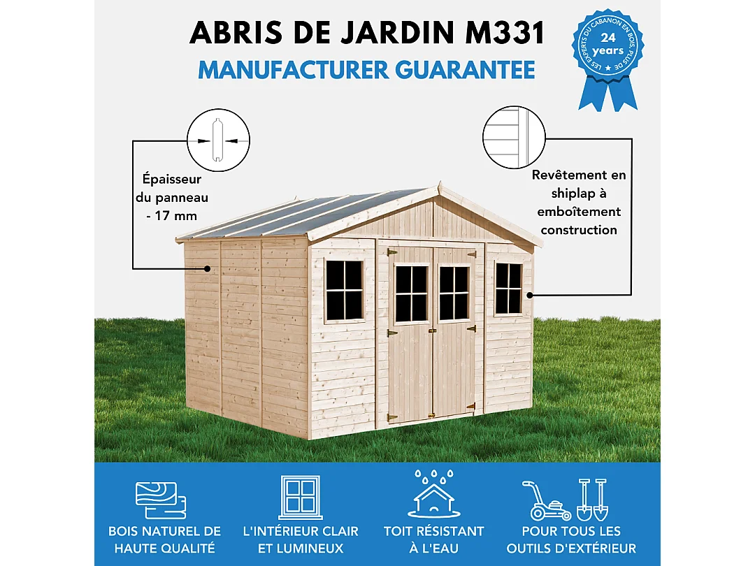 Cobertizo de madera para jardín - A246x418x320 cm / 12m² - M331