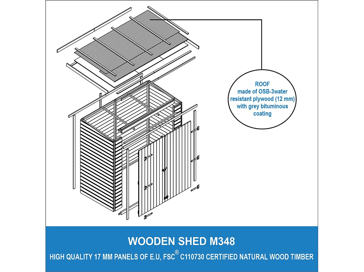 Caseta de madera TIMBELA M348 - 123 x 223 cm / 2,1 m²