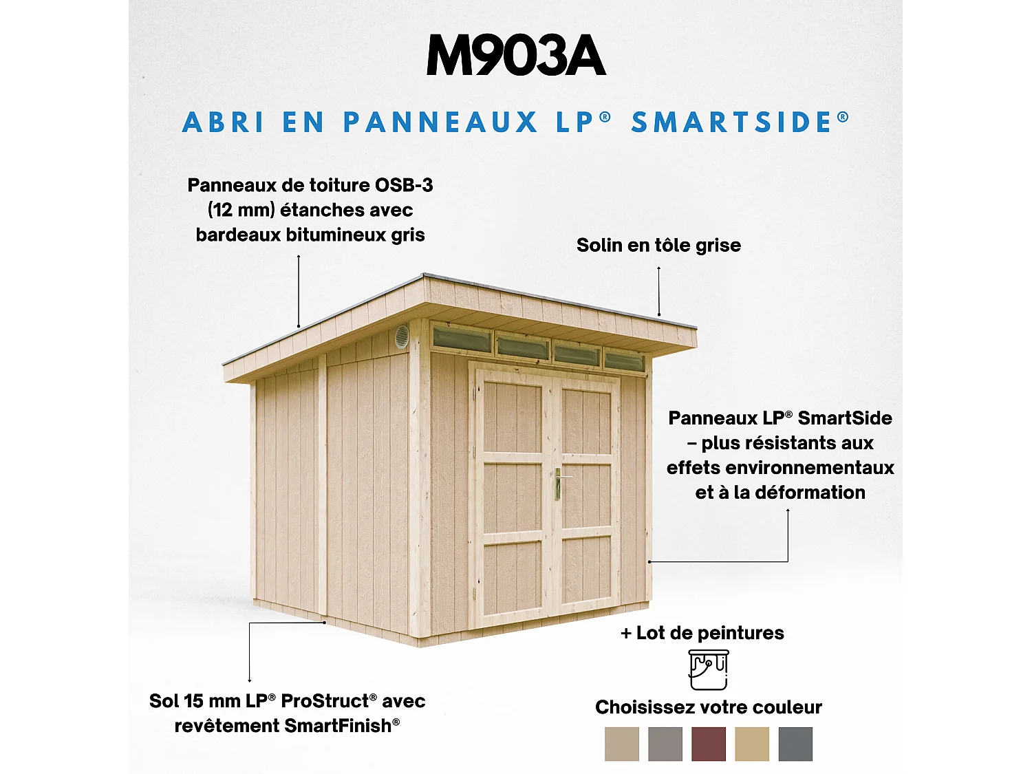 Gartenhaus premium qualität mit boden und bitumenfliesen - 5.9m² / B279xL293xH239 cm - M903A-TERRA BROWN