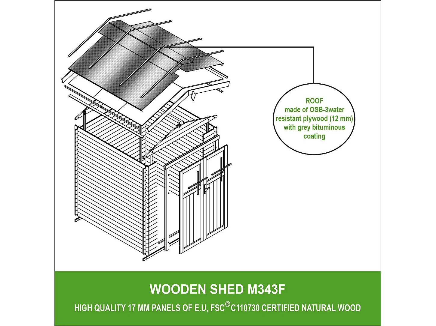 Cobertizo de madera - Puerta con cerradura de alta calidad TIMBELA M343F - 3,53 m2