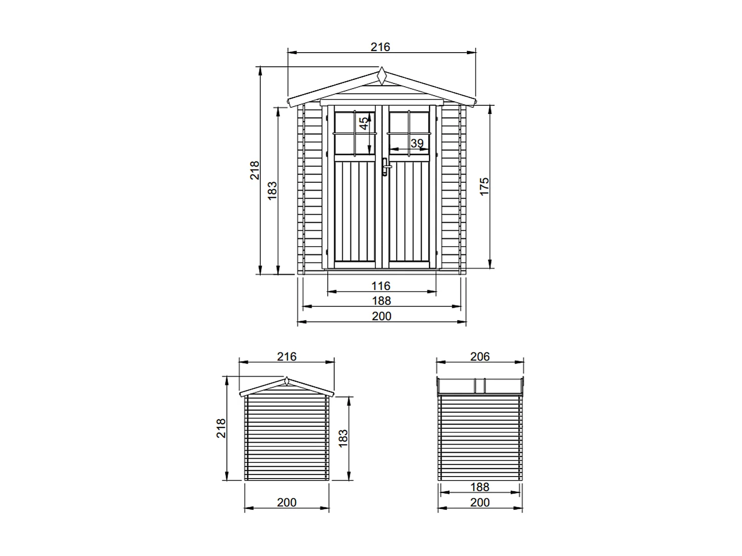 Houten tuinschuurtje zonder vloer met hoogwaardige afsluitbare deur - 3.53 m² - M343F