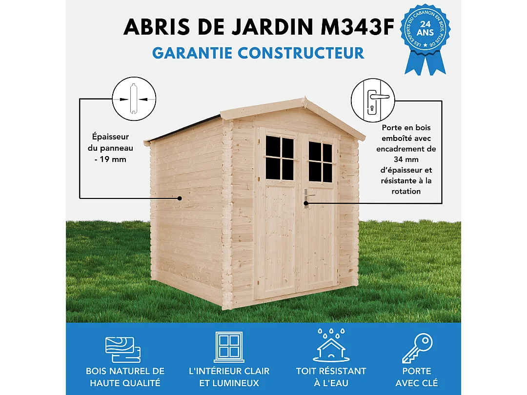 Houten tuinschuurtje zonder vloer met hoogwaardige afsluitbare deur - 3.53 m² - M343F