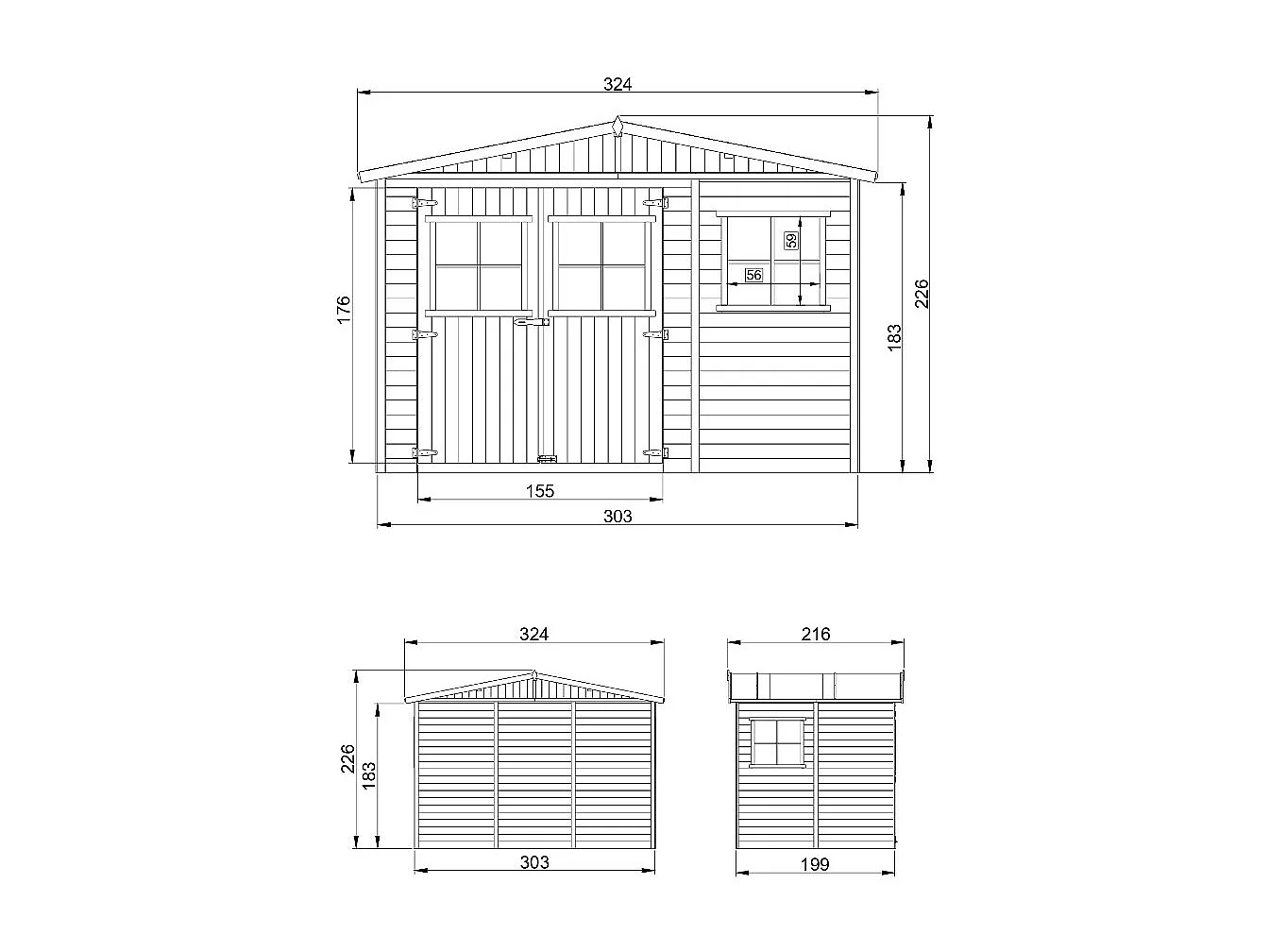 Cobertizo de madera con suelo tratado - 6m² - M334+M334G