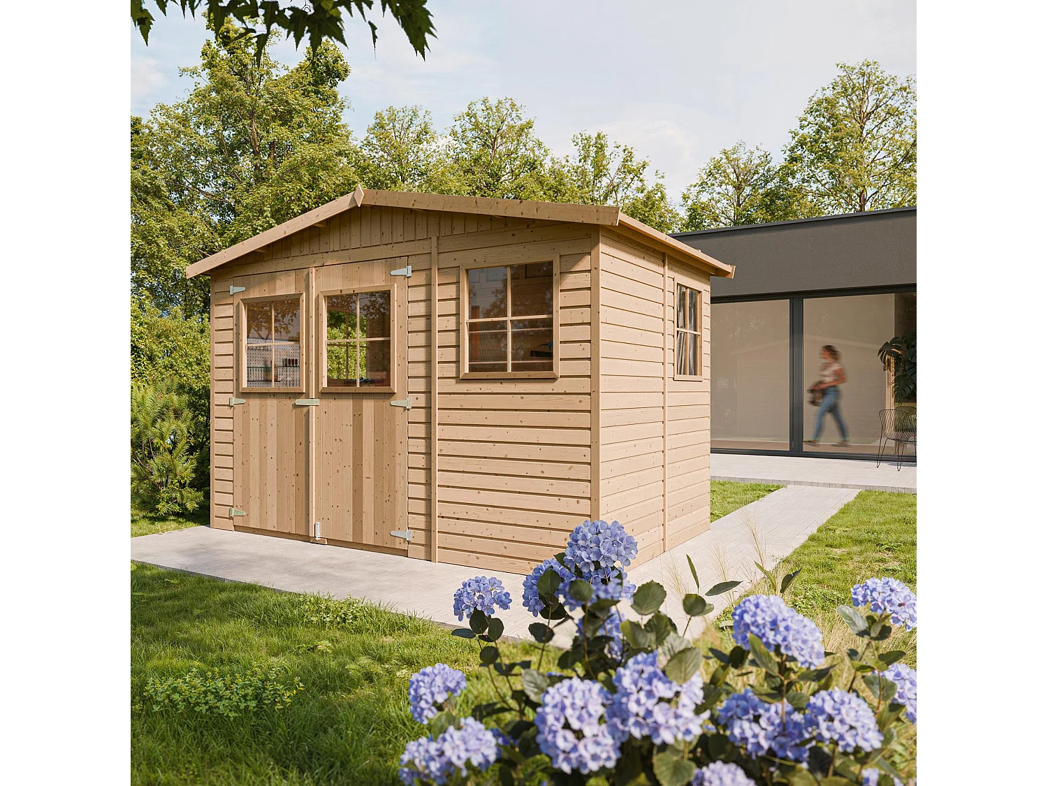 Abri de jardin en bois avec les planchers imprégné - 6m2 - M334+M334G