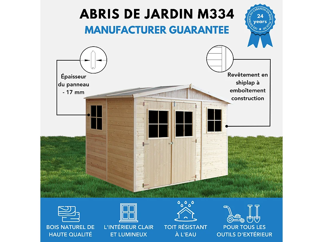 Abri de jardin en bois avec les planchers imprégné - 6m2 - M334+M334G