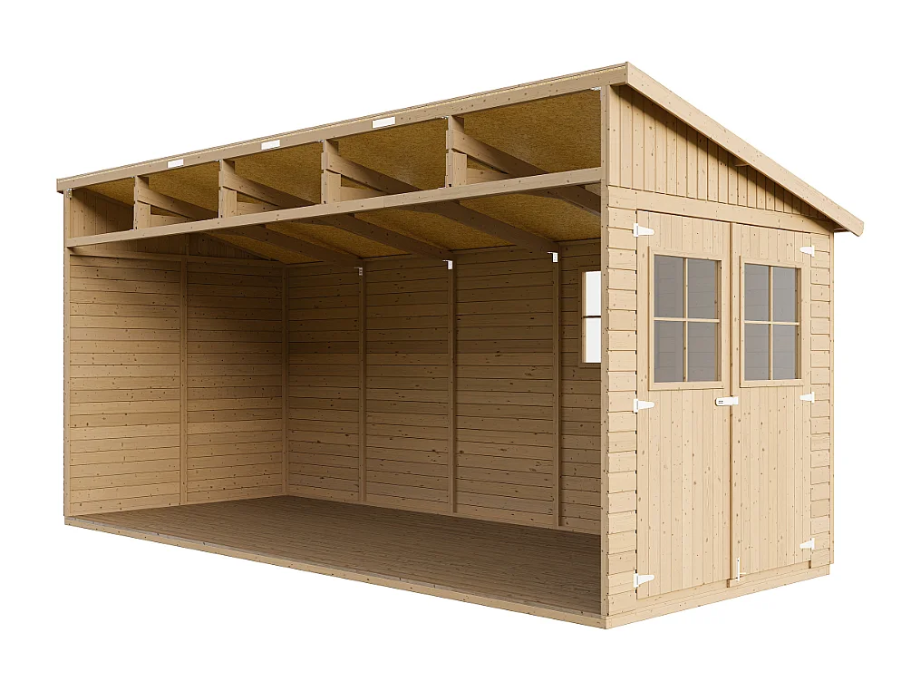 Cobertizo de madera con pared lateral con suelo tratado - 10.1m² - M341A+M341G