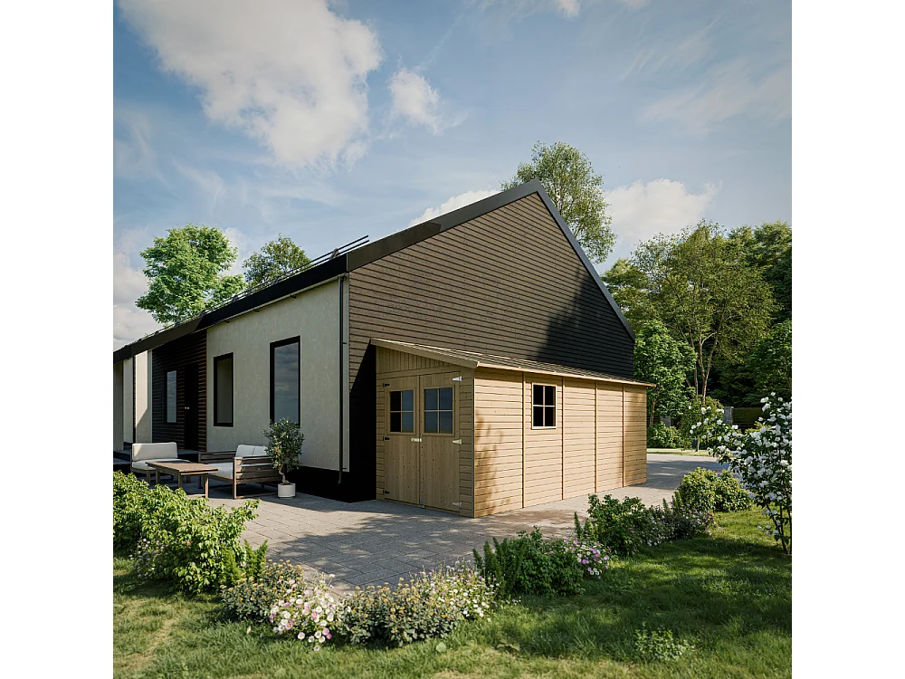 Cobertizo de madera con pared lateral con suelo tratado - 10.1m² - M341A+M341G