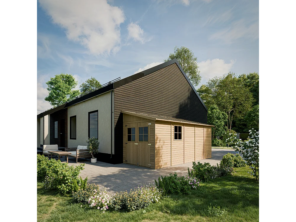 Houten tuinschuurtje met geimpregneerde vloer - 10.11 m² - M341A+M341G