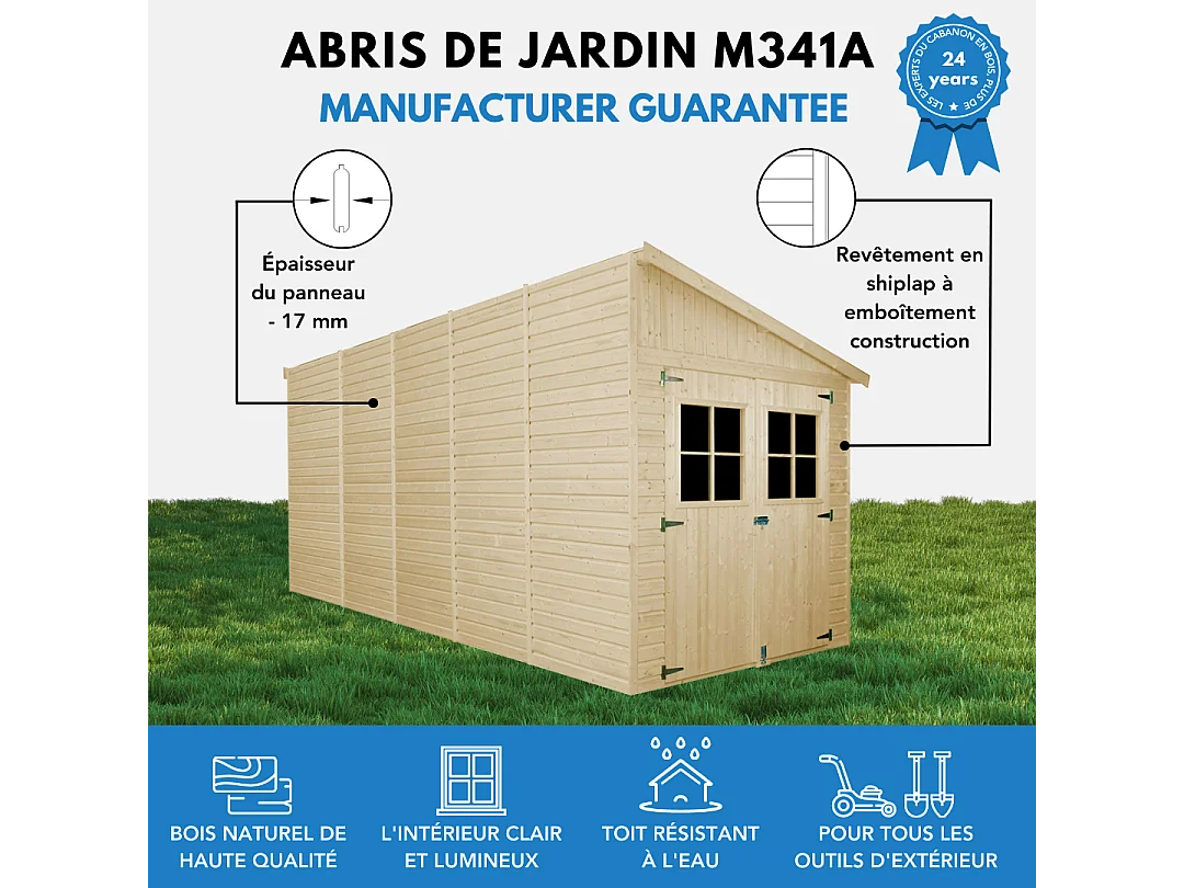 Houten tuinschuurtje met geimpregneerde vloer - 10.11 m² - M341A+M341G