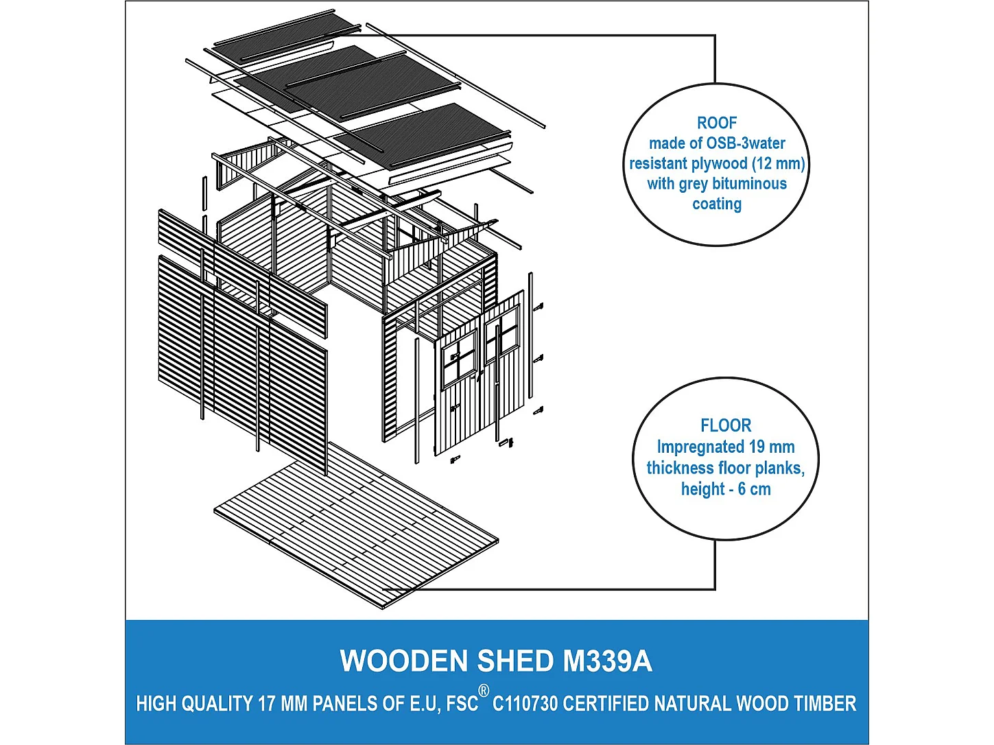 Timbela M339A+M339G - Houten tuinschuurtje 6,09 m2 - met geimpregneerde vloer