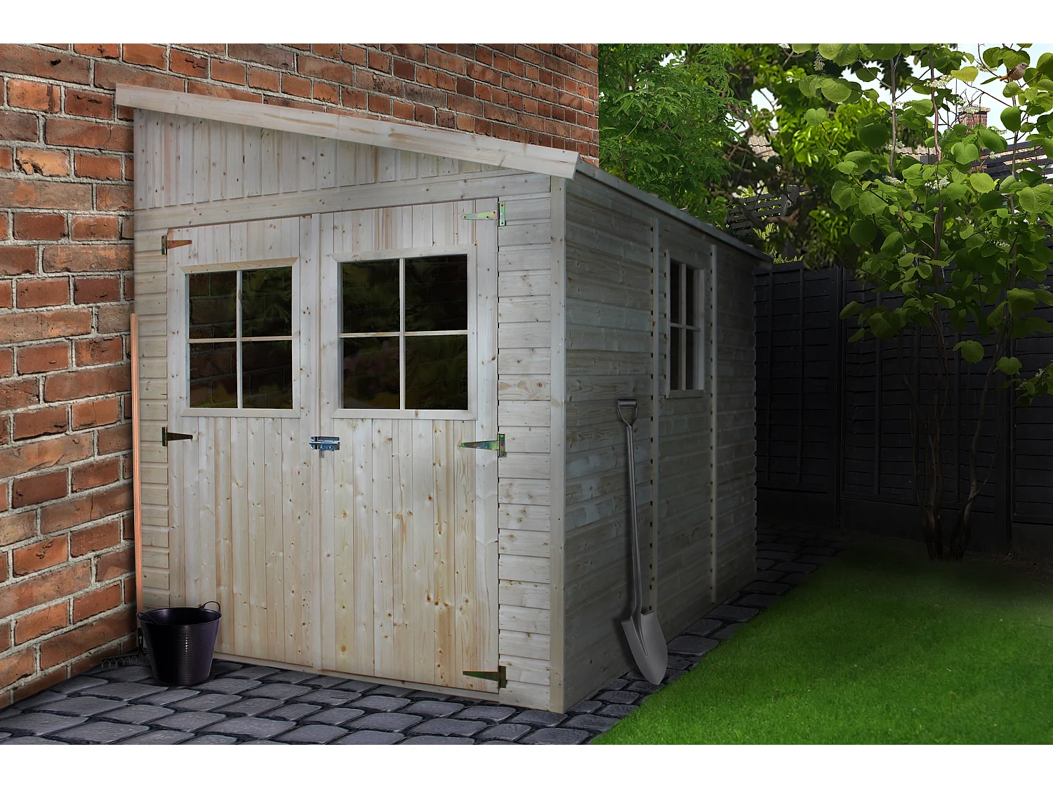 Abri de Jardin en Bois (avec paroi latérale) AVEC LES PLANCHERS IMPRÉGNÉ- 6 m2 - TIMBELA M339A+M339G