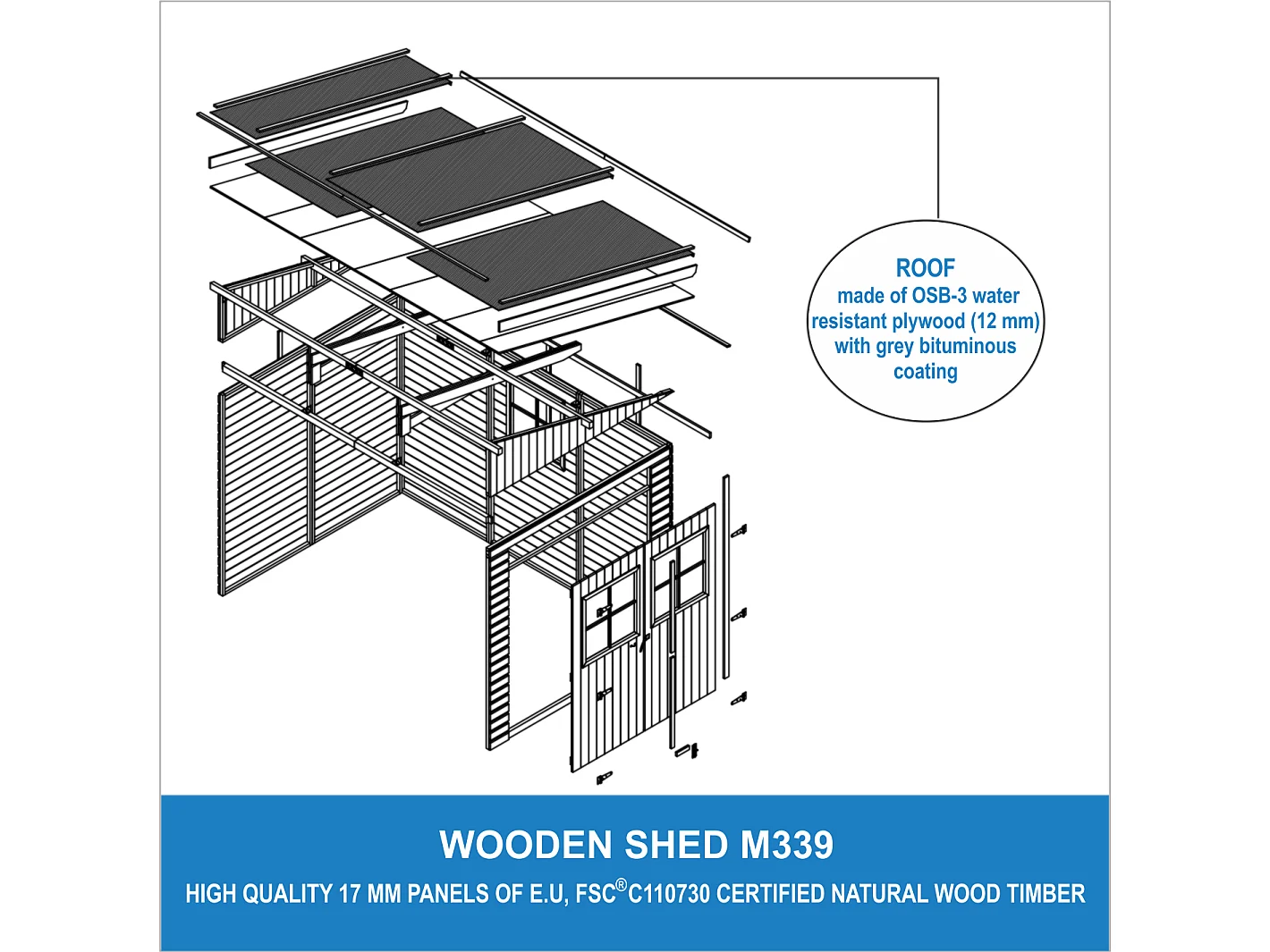 Holz Gartenschuppen (ohne Seitenwand) - H244x211x318 cm/6 m2 - TIMBELA M339