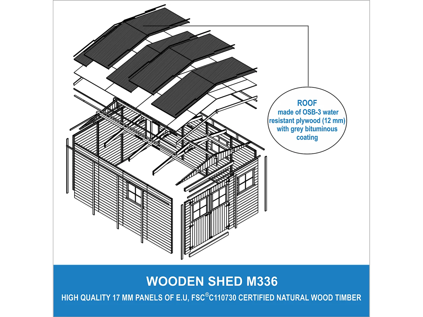 Holz Gartenschuppen - H226x418x320 cm/12 m² - TIMBELA M336