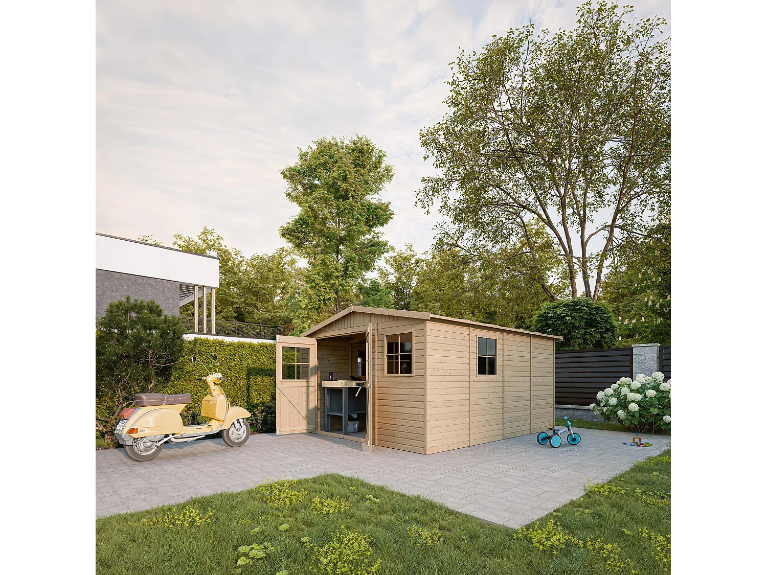 Houten tuinschuurtje zonder vloer - 11 m² / 324x416xH226 cm - M336