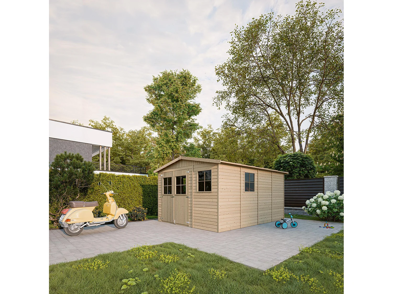 Houten tuinschuurtje zonder vloer - 11 m² / 324x416xH226 cm - M336