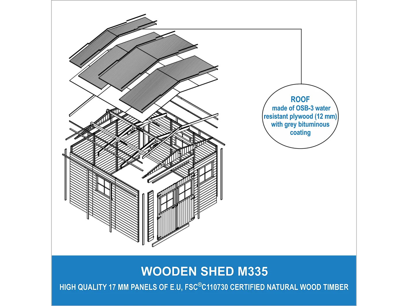 Holz Gartenschuppen -  H226x316x324 cm/9 m² - TIMBELA M335