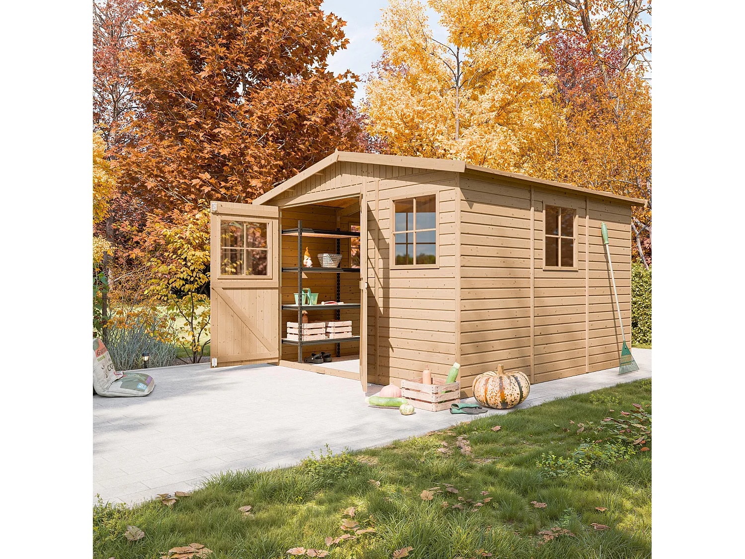 Houten tuinschuurtje zonder vloer - 9 m² / 324x316xH226 cm - M335