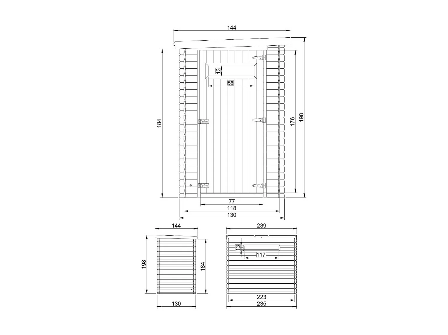 Abri de jardin en bois - l239xL144xH198 cm/2.63 m2 - M306A