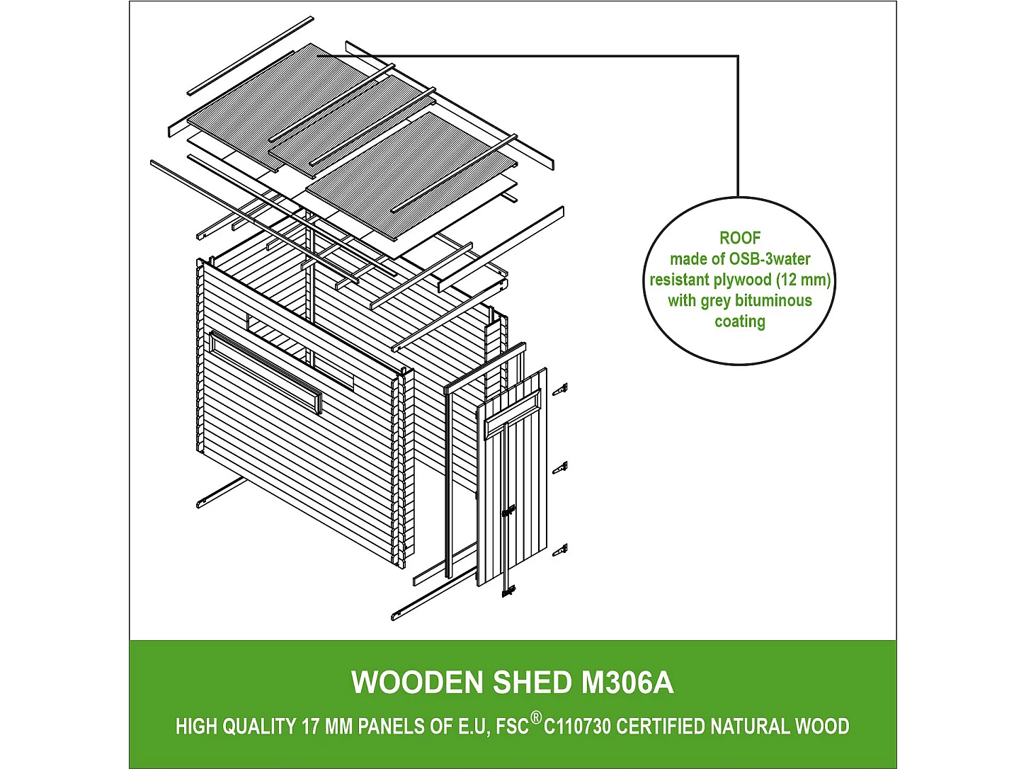 Abri de jardin en bois - l239xL144xH198 cm/2.63 m2 - M306A