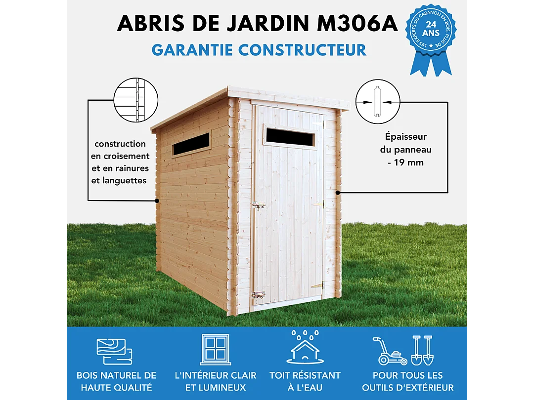Abri de jardin en bois - l239xL144xH198 cm/2.63 m2 - M306A