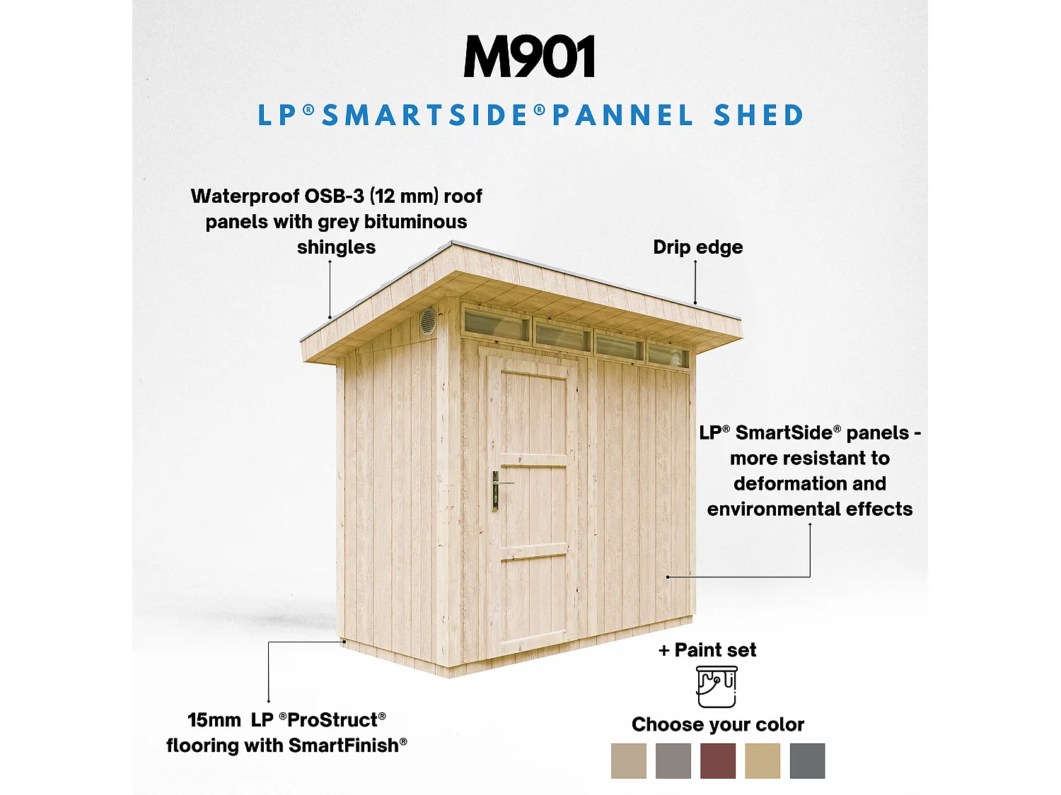 Timbela M901-HARVEST HONEY - Tuinhuis op houtbasis - LP SmartSide 3m2/L161xL293xH239 cm