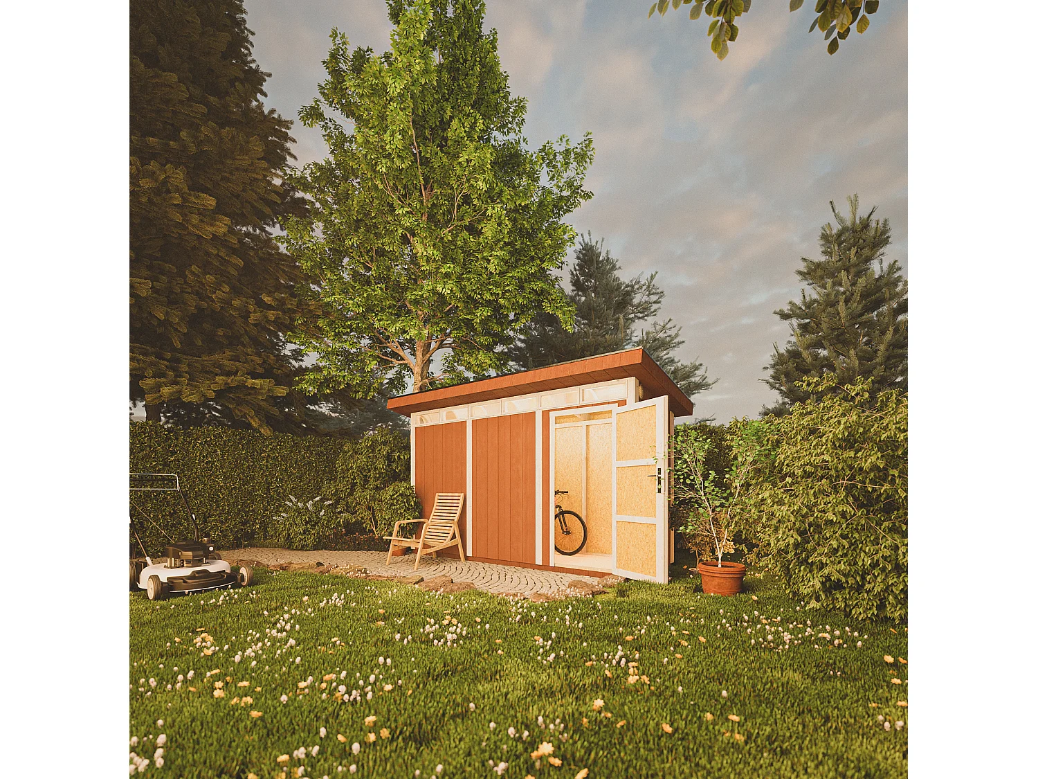 Gartenhaus premium qualität mit boden und bitumenfliesen - 4.3m² / B161xL411xH239 cm - M902-TERRA BROWN