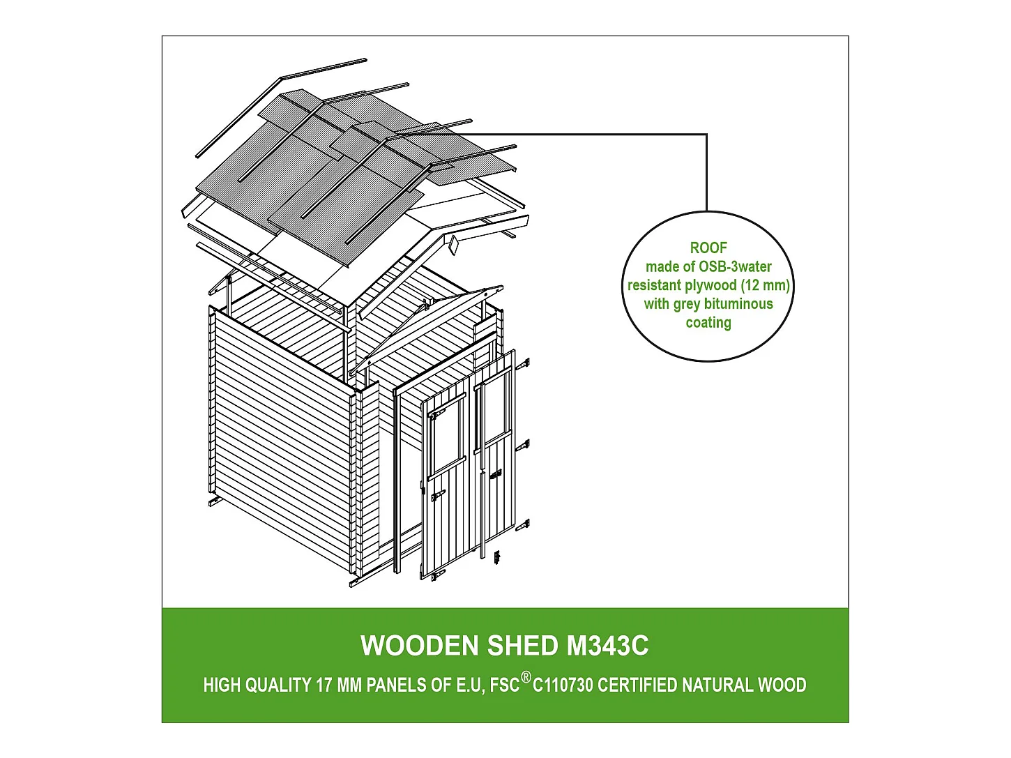 Gartenhaus Holz - B216xL206xH216 cm/ 3.53 m2 - TIMBELA M343C