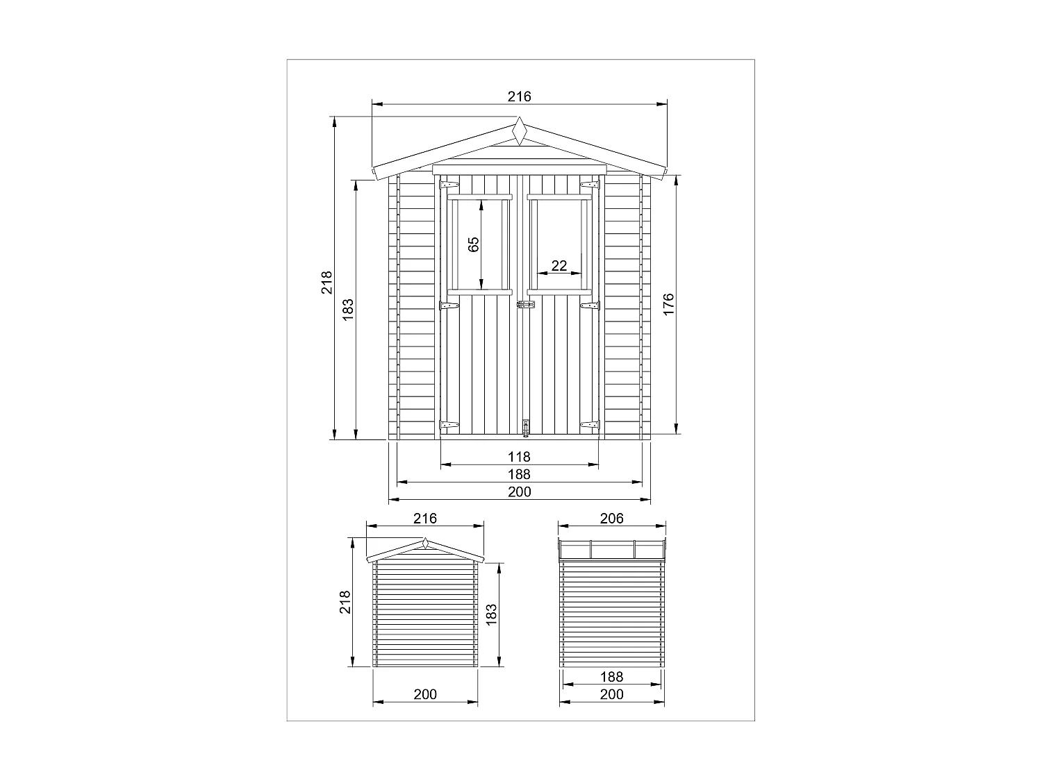 Gartenhaus Holz - B216xL206xH216 cm/ 3.53 m2 - TIMBELA M343C