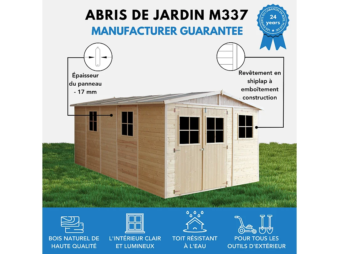 Holz gartenschuppen - H226x516x324 cm /15 m² - M337