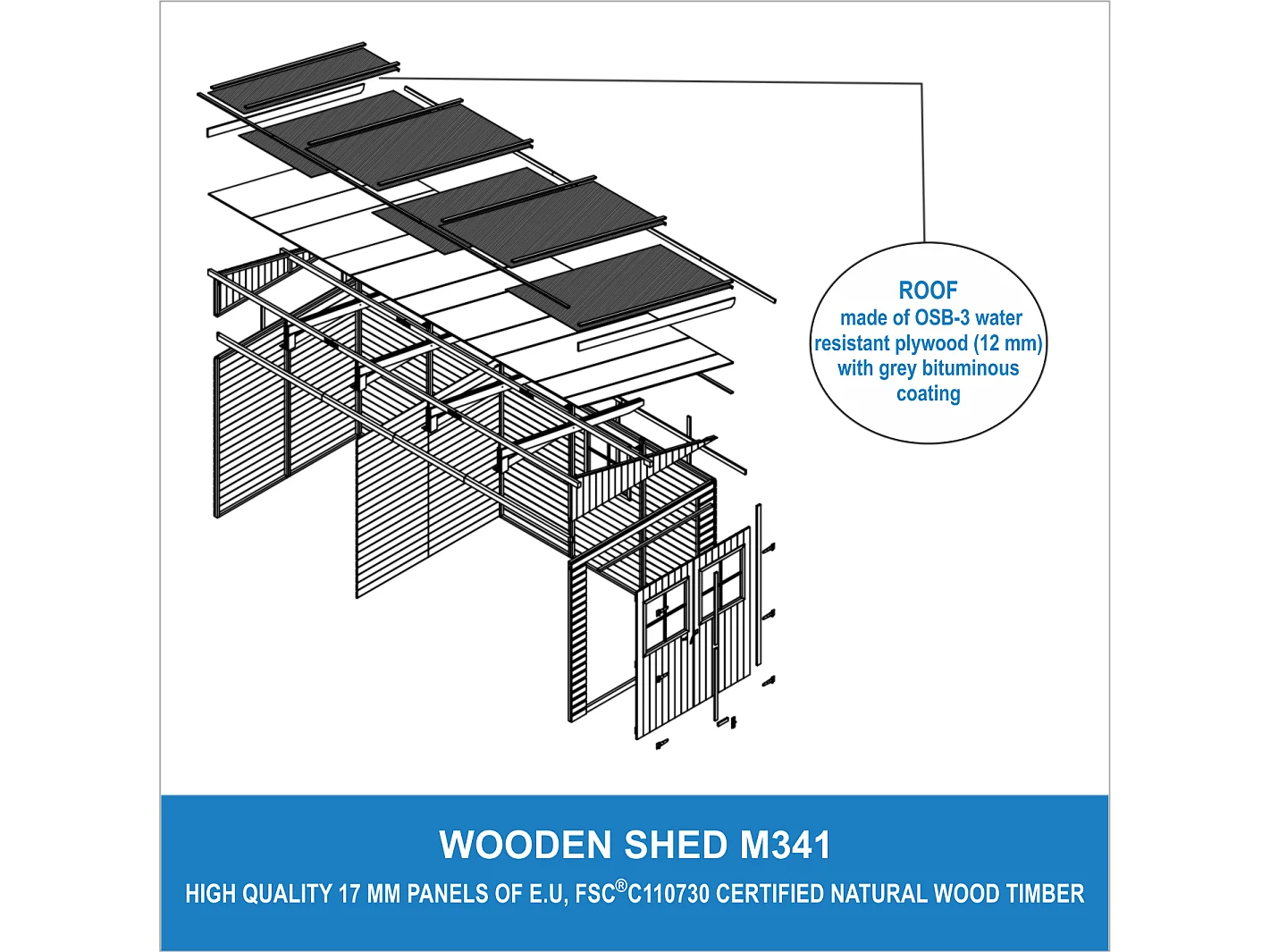 Cobertizo de madera SIN PARED LATERAL– 9.91m2 - TIMBELA M341