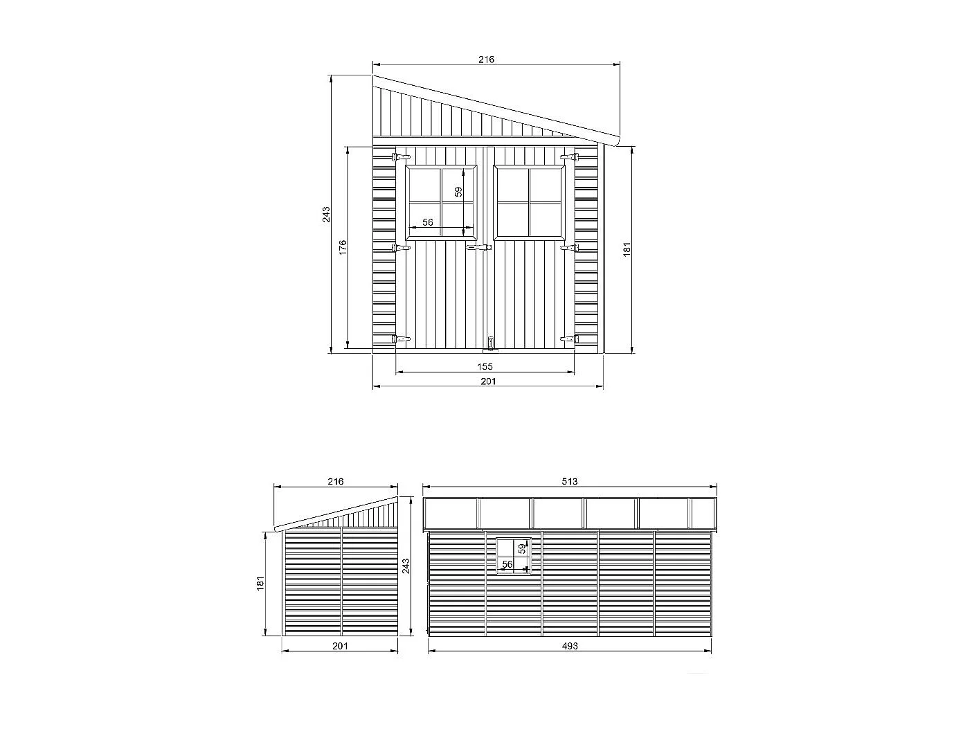 Cobertizo de madera sin pared lateral - 9.91m² - M341