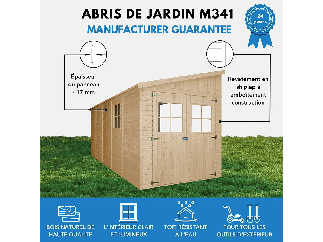 Abri de jardin en bois (sans paroi latérale) - 10 m2 - M341