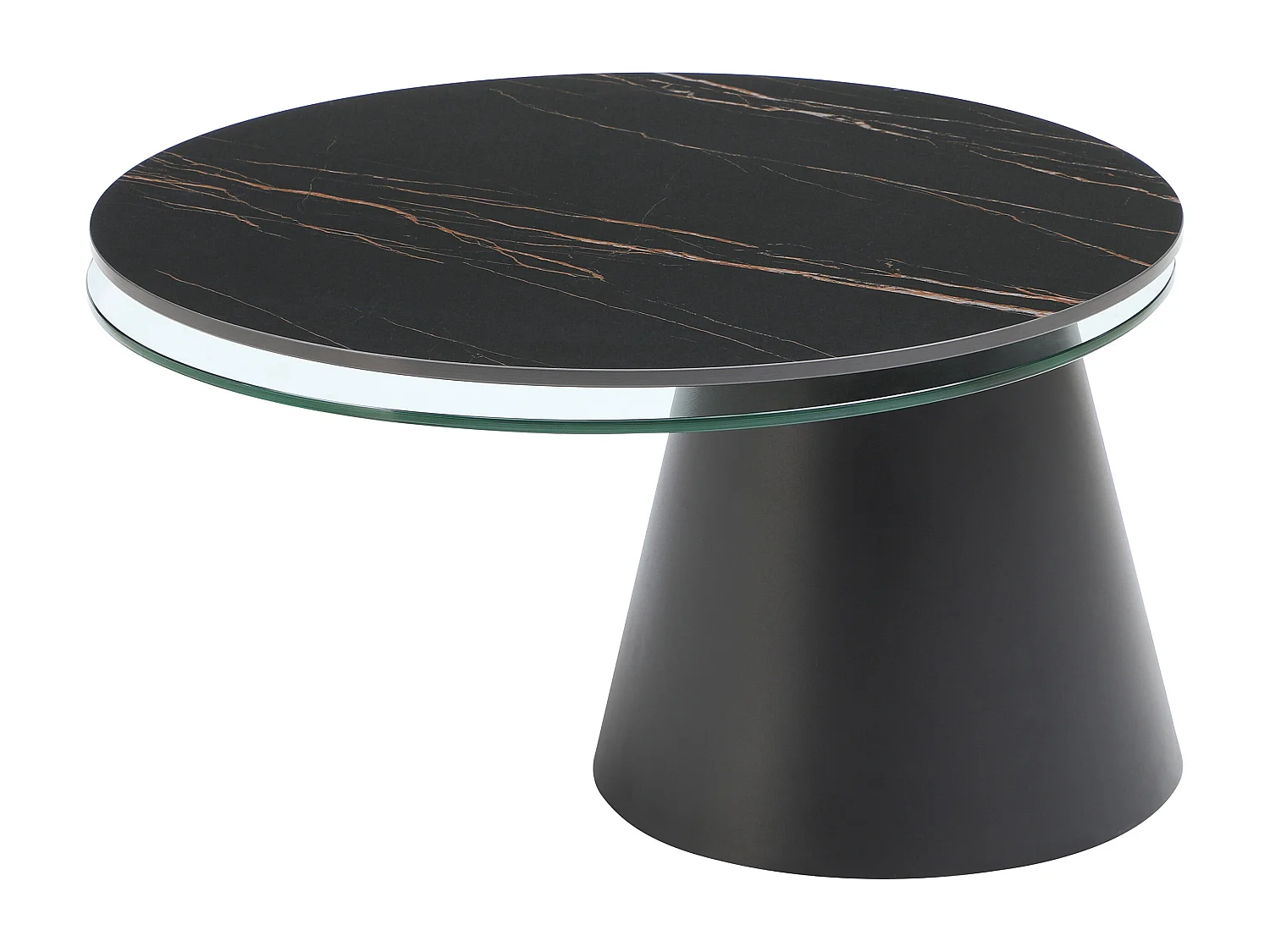 Table basse avec plateaux pivotants en céramique, verre trempé et métal - Effet marbre noir - NACESIA de Maison Céphy