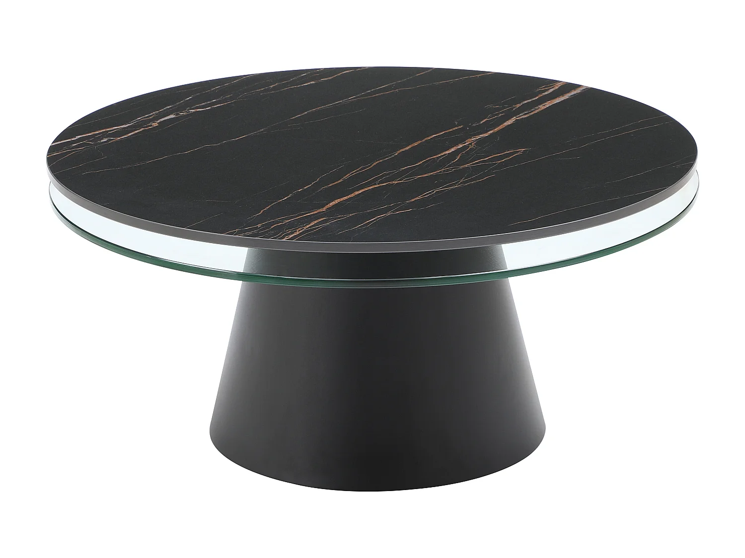 Table basse avec plateaux pivotants en céramique, verre trempé et métal - Effet marbre noir - NACESIA de Maison Céphy
