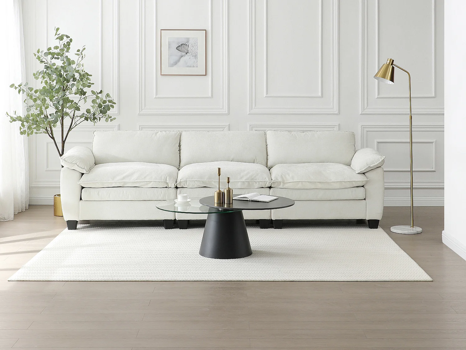 Salontafel met draaiende bladen van keramiek, gehard glas en metaal - Zwart marmereffect - NACESIA van Maison Céphy