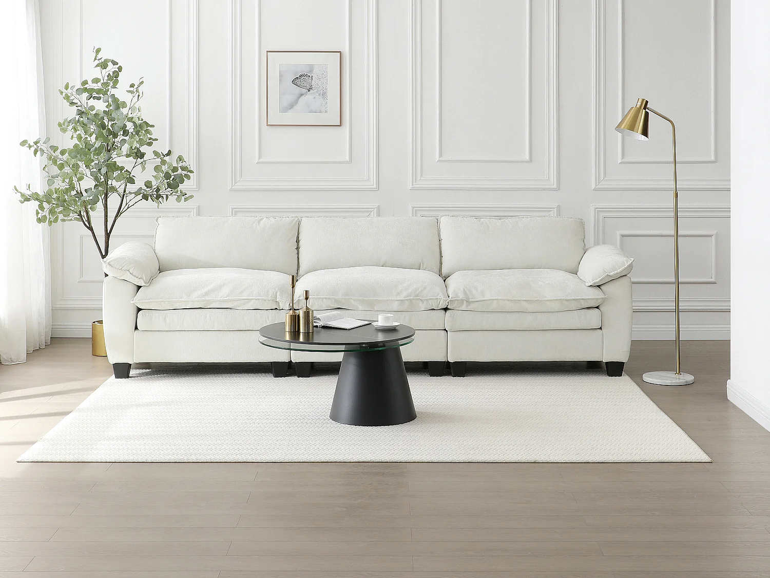 Salontafel met draaiende bladen van keramiek, gehard glas en metaal - Zwart marmereffect - NACESIA van Maison Céphy