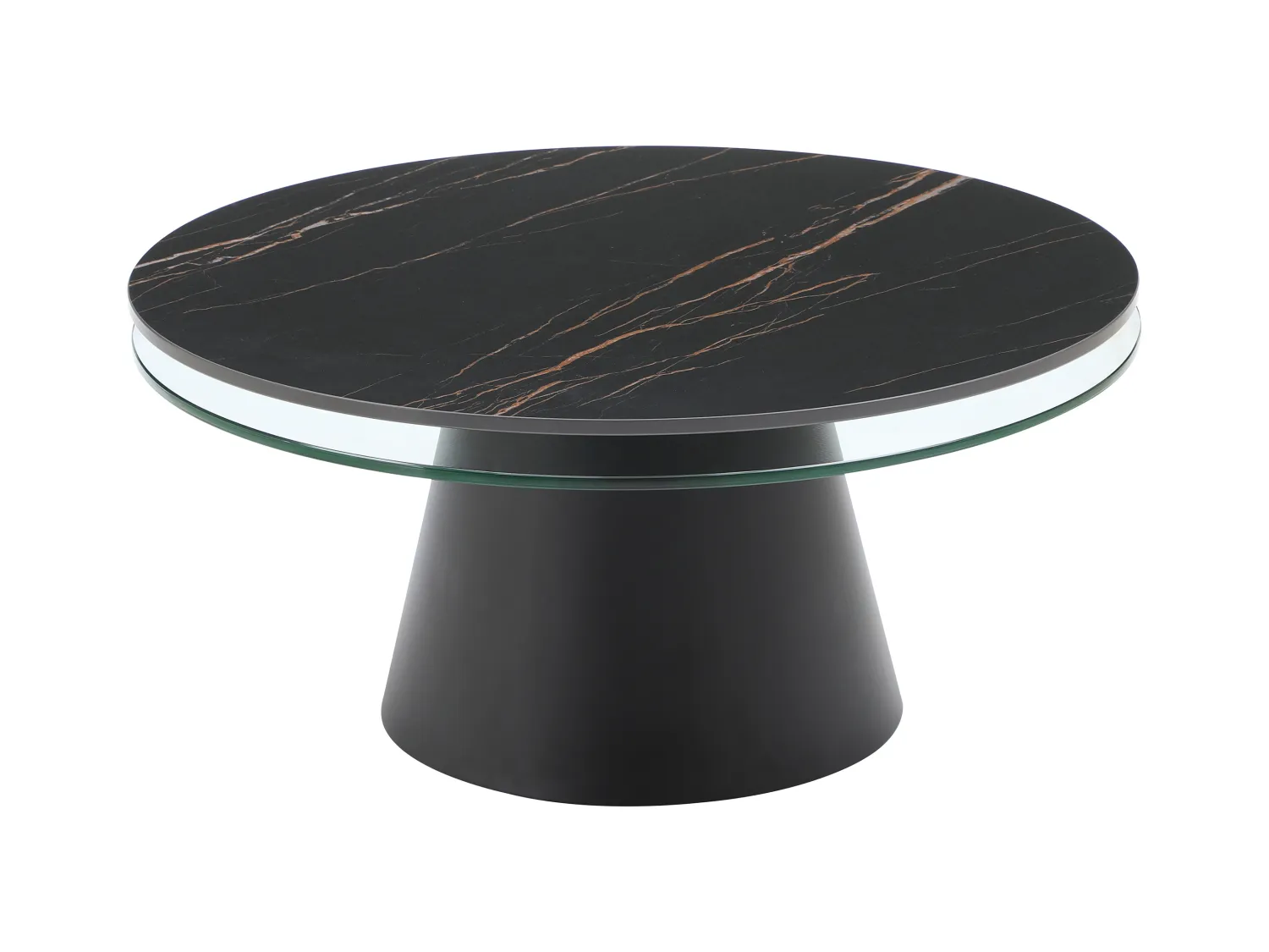 Salontafel met draaiende bladen van keramiek, gehard glas en metaal - Zwart marmereffect - NACESIA van Maison Céphy