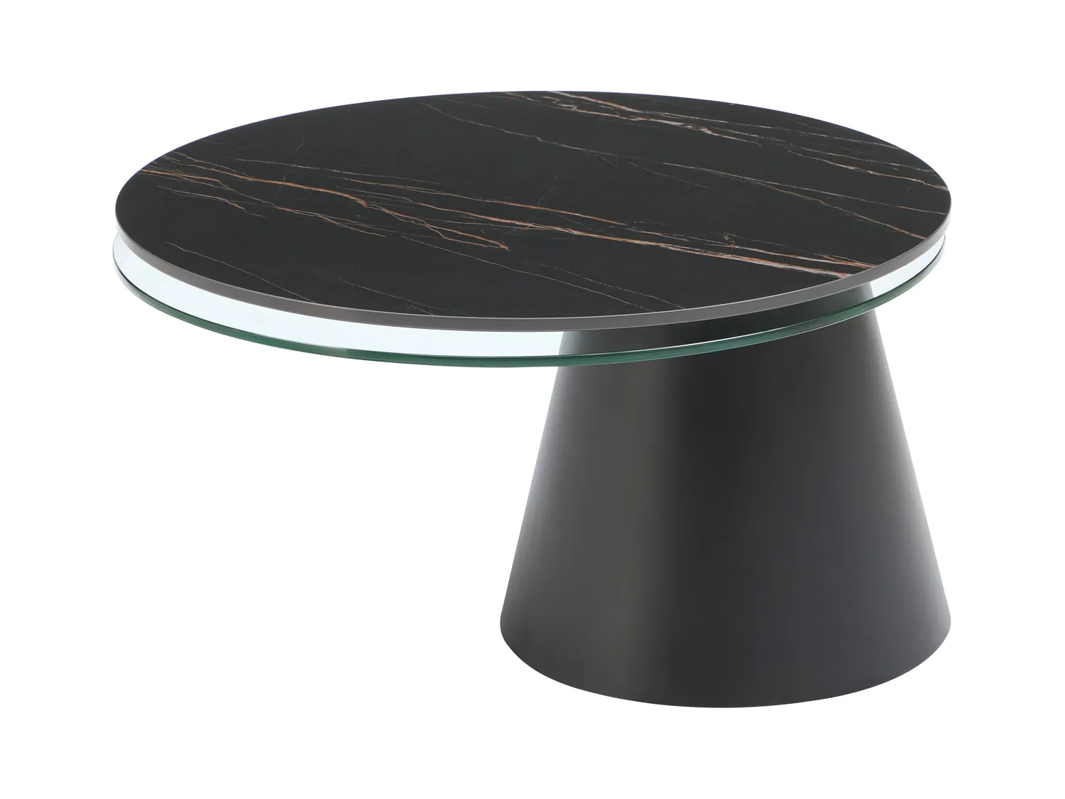 Salontafel met draaiende bladen van keramiek, gehard glas en metaal - Zwart marmereffect - NACESIA van Maison Céphy