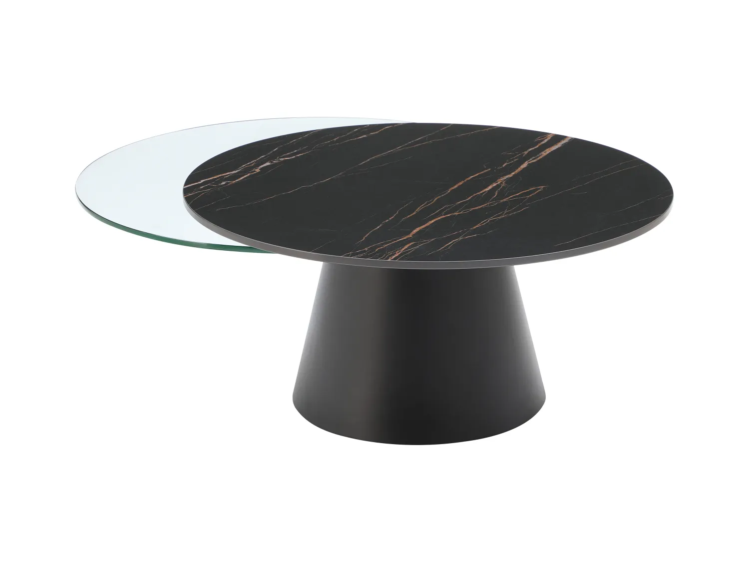 Salontafel met draaiende bladen van keramiek, gehard glas en metaal - Zwart marmereffect - NACESIA van Maison Céphy