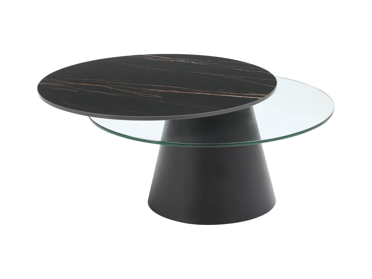 Salontafel met draaiende bladen van keramiek, gehard glas en metaal - Zwart marmereffect - NACESIA van Maison Céphy