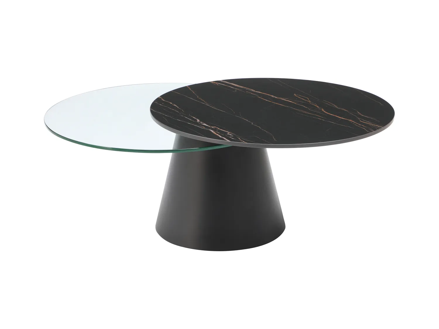 Salontafel met draaiende bladen van keramiek, gehard glas en metaal - Zwart marmereffect - NACESIA van Maison Céphy