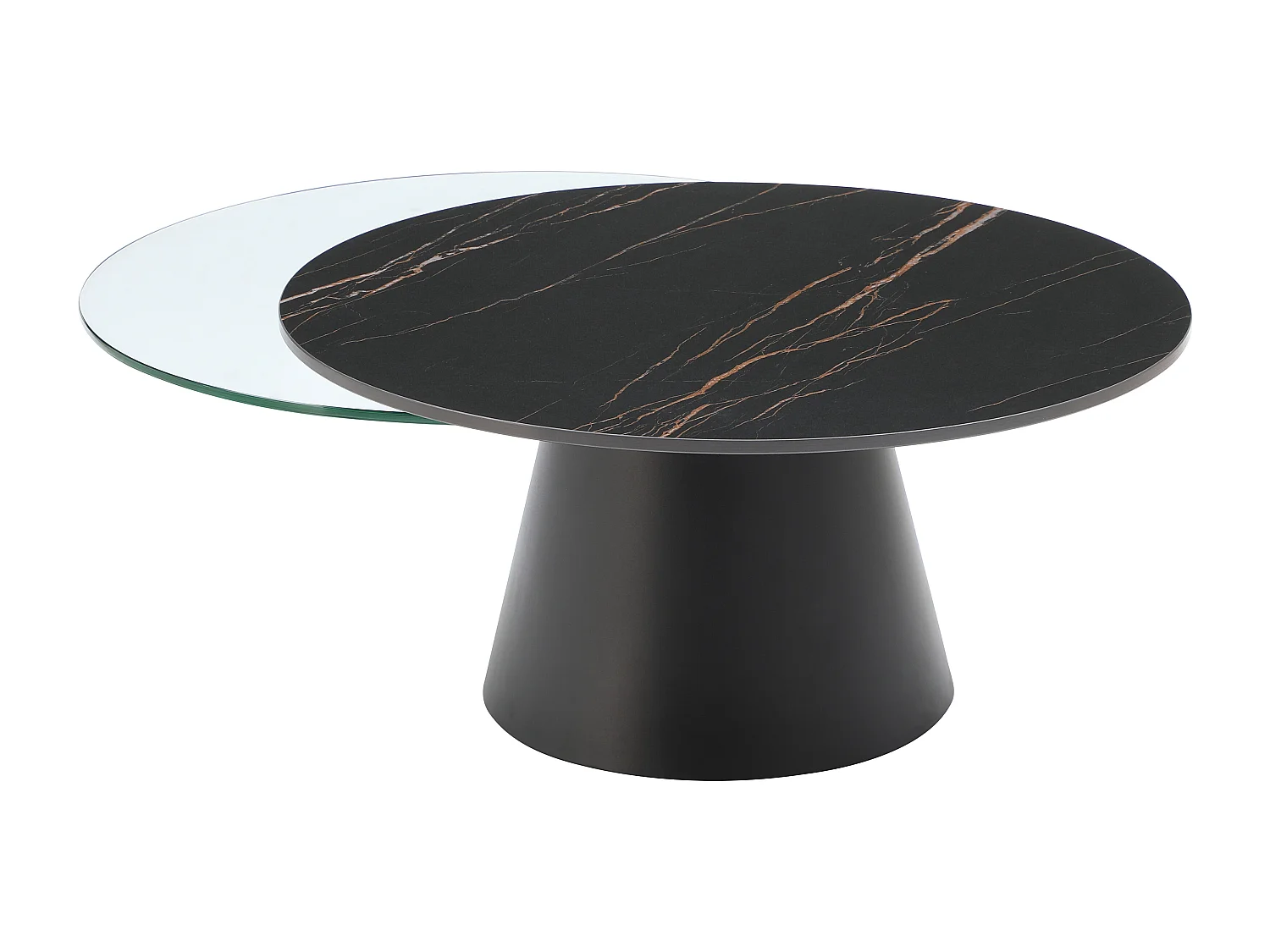 Table basse avec plateaux pivotants en céramique, verre trempé et métal - Effet marbre noir - NACESIA de Maison Céphy
