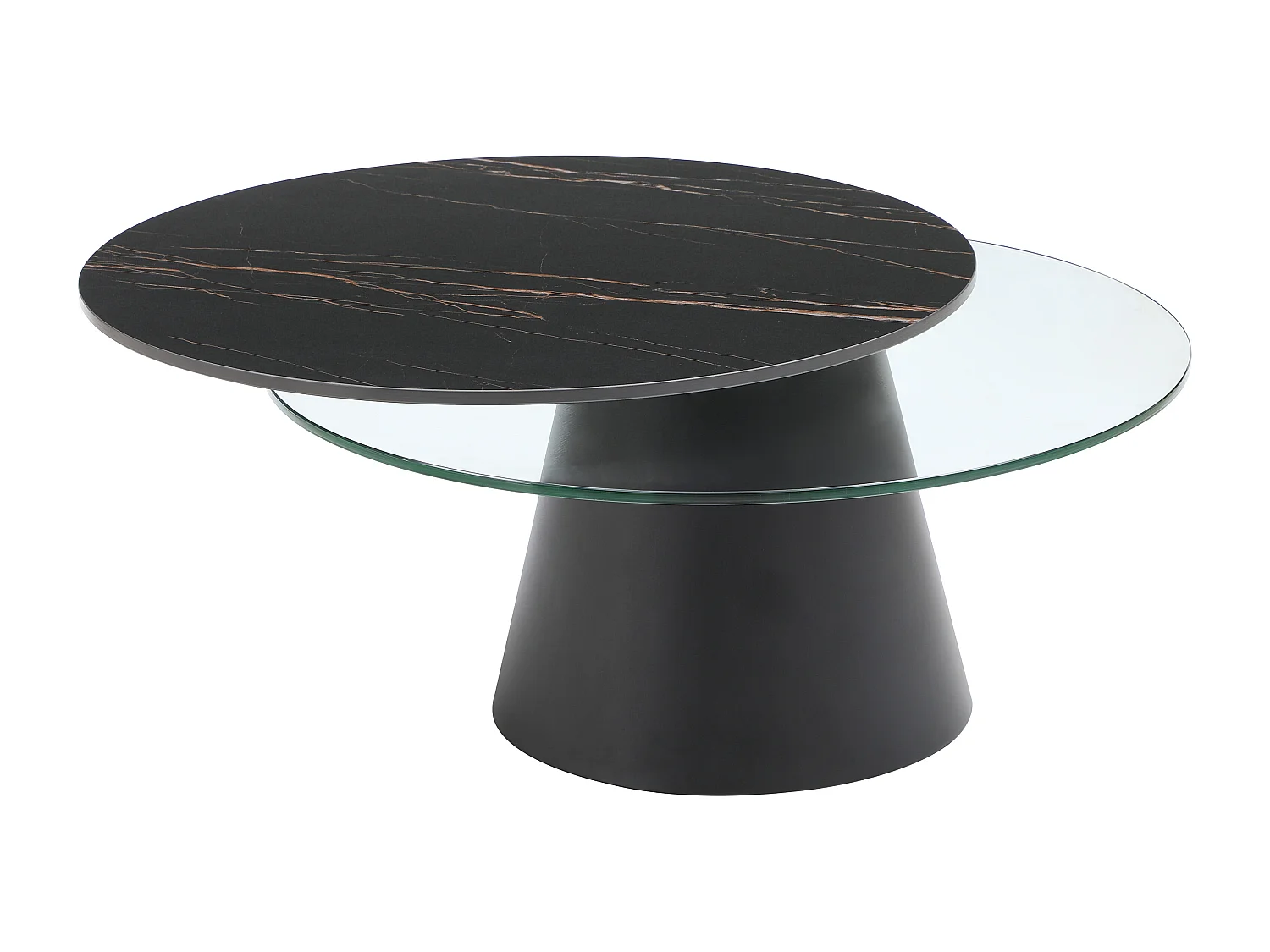Table basse avec plateaux pivotants en céramique, verre trempé et métal - Effet marbre noir - NACESIA de Maison Céphy