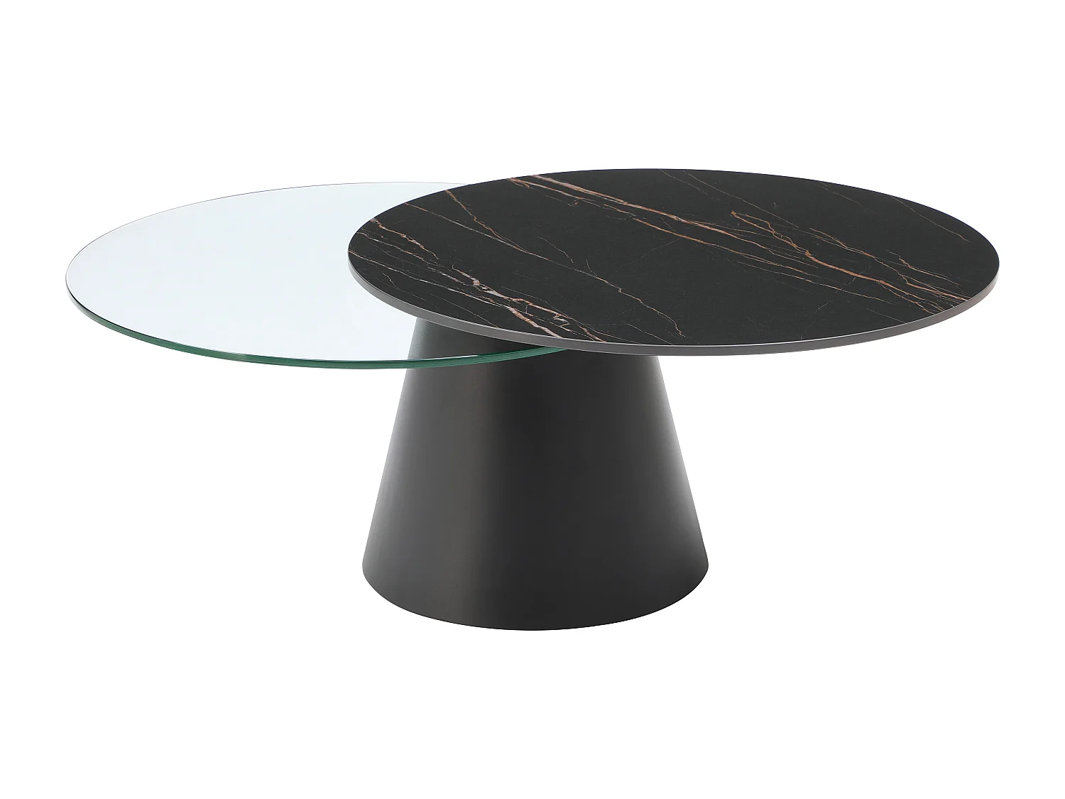 Table basse avec plateaux pivotants en céramique, verre trempé et métal - Effet marbre noir - NACESIA de Maison Céphy