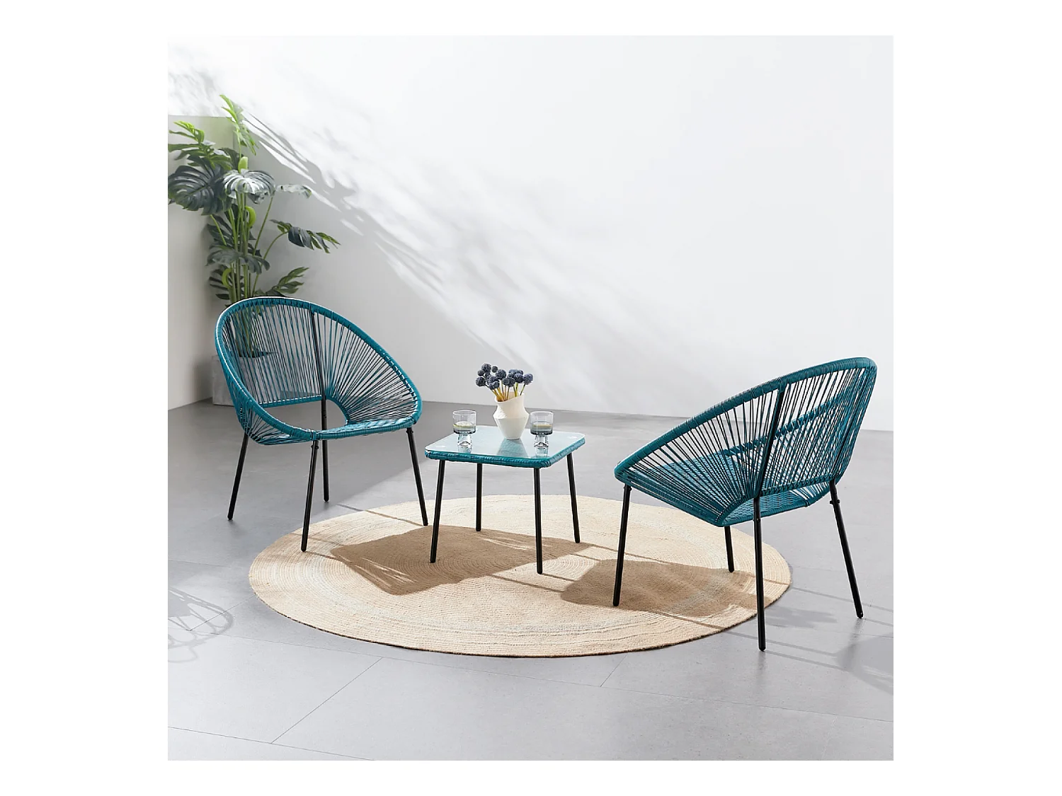 Set de 2 fauteuils + table basse bleu ACAPULCO
